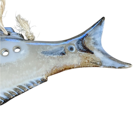 Ceramic Studio Pottery Art - Fish Wall Hanging - Brown Tan Blue - Coastal- Beach - Picture 4 of 6
